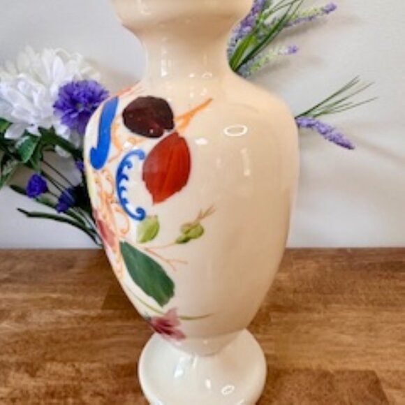 Vintage‎ Hand Painted Floral Pedestal Vase Multicolour Ceramic Pottery Decor - Picture 7 of 9